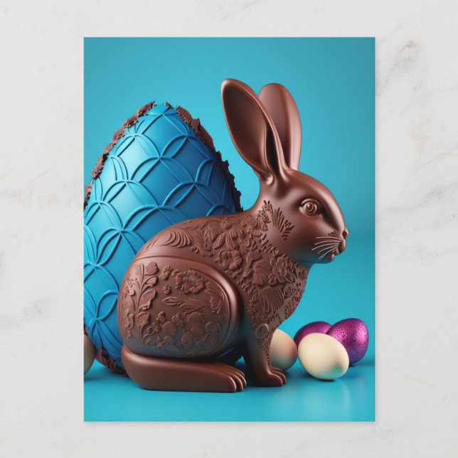 Chocolat Lapin de Pâques et Oeufs Carte postale (Devant)