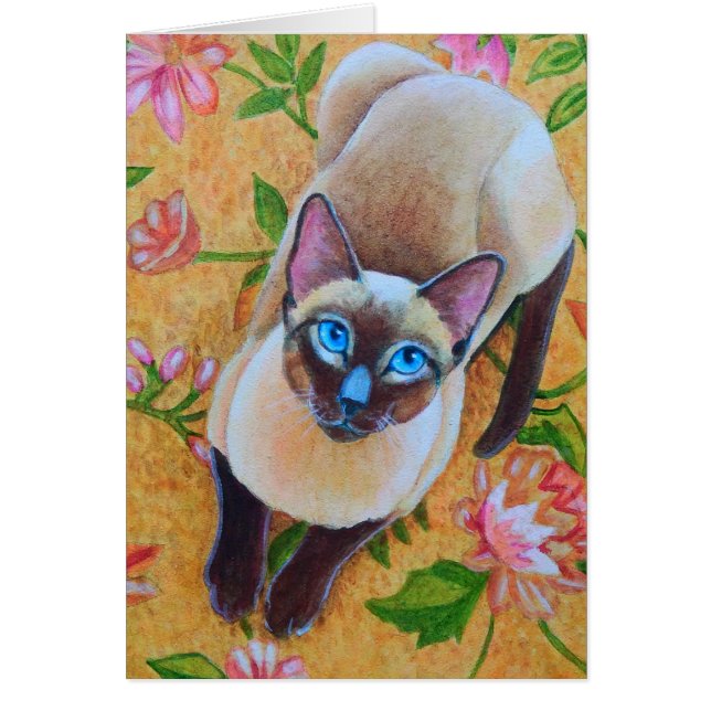 Chocolat Point Siamese Chat sur tapis floral (Devant)