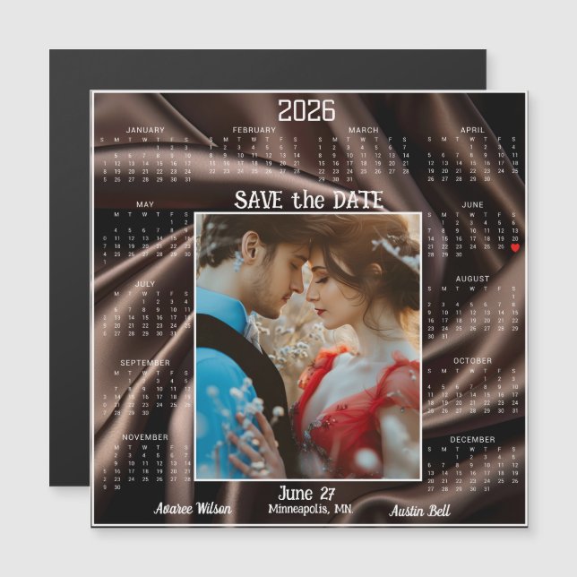 Chocolate Luxury Satin Save Date Engaged Couple (Devant / Derrière)