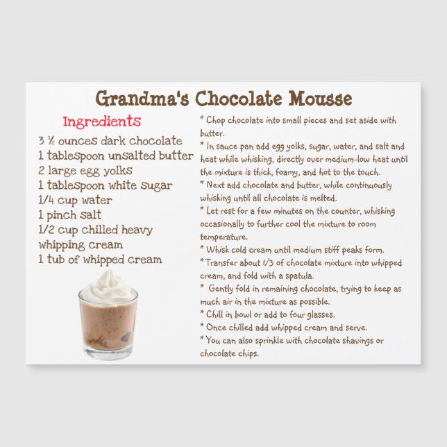 Chocolate Mousse Recipe Magnetic Card (Devant)