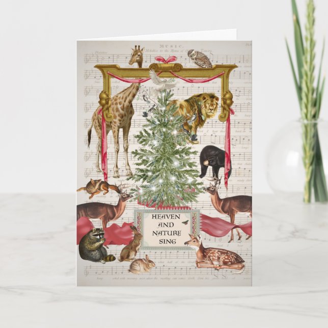 Chœur d'animaux avec carte de vœux arbre de Noël (Devant)