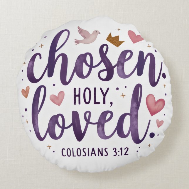 Choisi Saint Aimé | Coussin Rond Verset Biblique (Dos)
