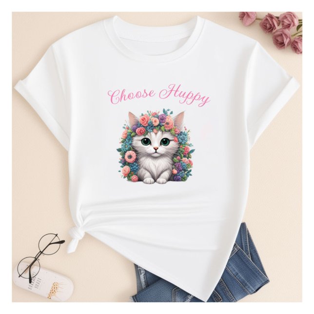 Choisissez Happy Cat imprimé T-shirt (Créateur téléchargé)
