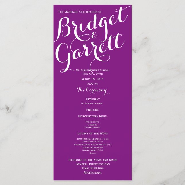 Choix de couleur Texte Design Programme de mariage (Devant)
