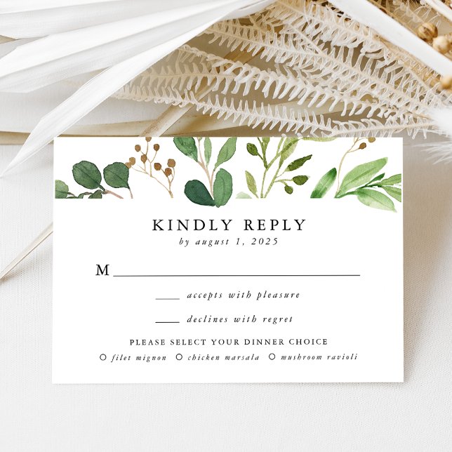 Choix de menu de mariage à la verdure aquarelle (Créateur téléchargé)