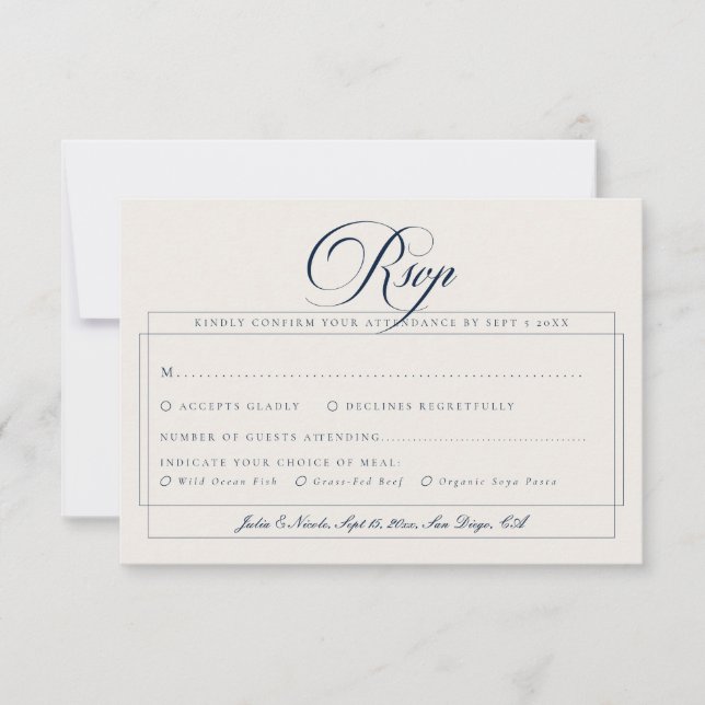 Choix de menu de mariage classique Navy Ivoire Cal (Devant)