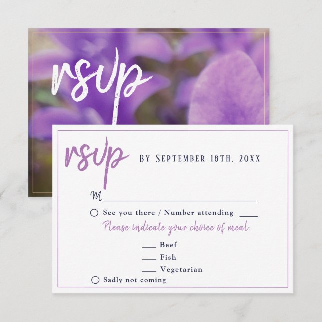 Choix de menu de mariage floral Fleur Violette (Devant / Derrière)