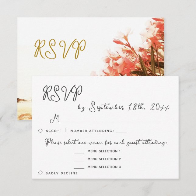 Choix de menu floral Oleander Réponse RSVP Mariage (Devant / Derrière)