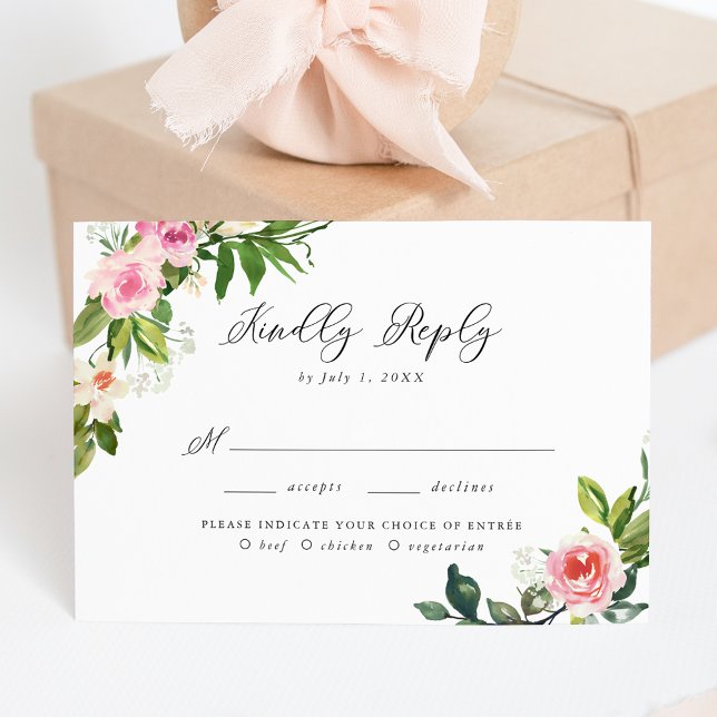 Choix de repas de mariage floral rose doux RSVP (Créateur téléchargé)