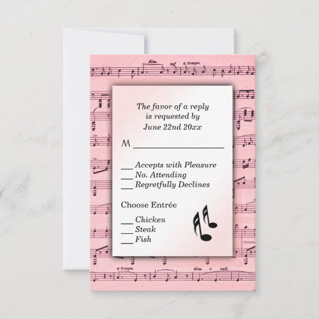 Choix du menu RSVP de musique en feuille rose (Devant)
