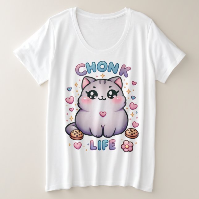 CHONK LIFE CAT - Kawaii Style Chat Design Femme (Design devant)