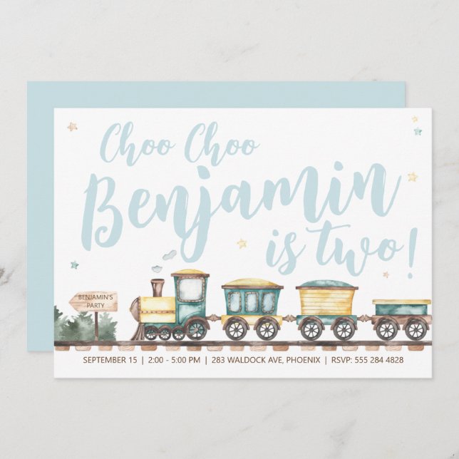Choo Choo Train Anniversaire Fête Invitation (Devant / Derrière)