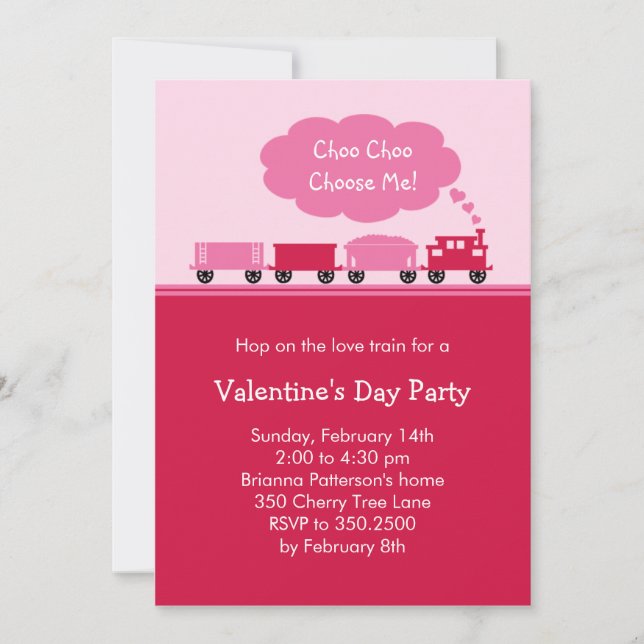 Choo Choo Train Valentine's Party Invitation (Devant)
