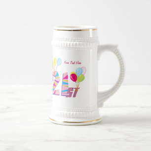 Chope À Bière 21e anniversaire (rose) personnalisable