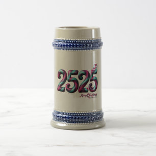 CHOPE À BIÈRE 2525 STEIN DE NOËL, BLEU/GRIS 22 OZ / BLANC/OR