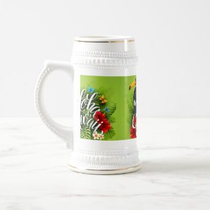 Chope À Bière Aloha Hawaii Fleurs Feuillage Papillons Jaune