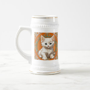 Chope À Bière Alphonse Mucha Art Nouveau Kitten blanc