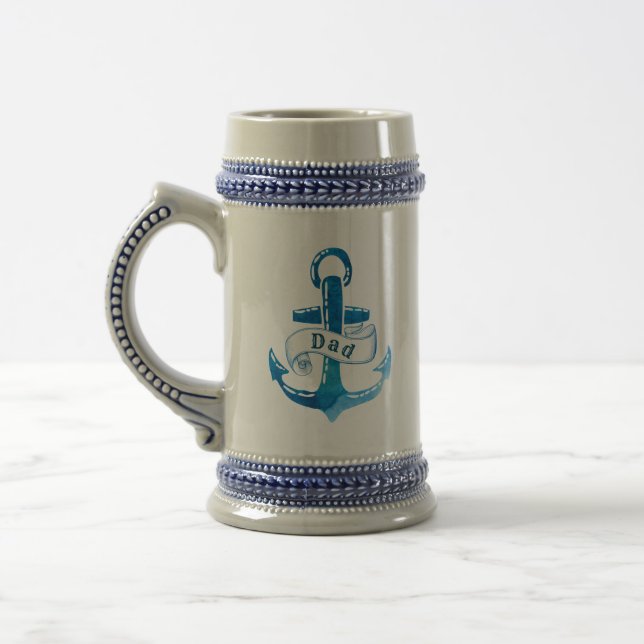 Chope À Bière Ancre bleu marine avec papa et Monogram (Gauche)