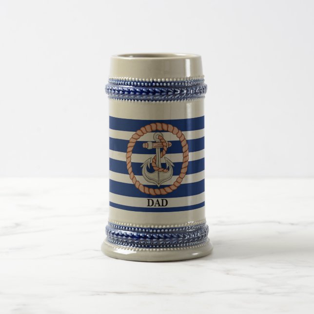 Chope À Bière Ancre rayée bleue marine personnalisée 1 Stein (Centre)