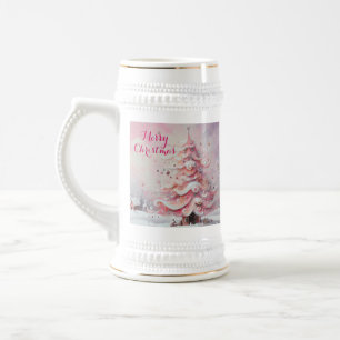 Chope À Bière Arbre de Noël impressionniste Whimsical rose