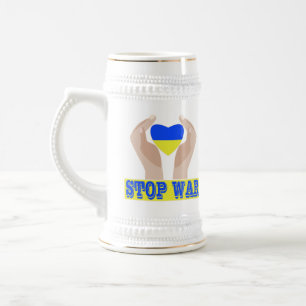 Chope À Bière Arrêtez la guerre Le coeur du drapeau ukrainien en