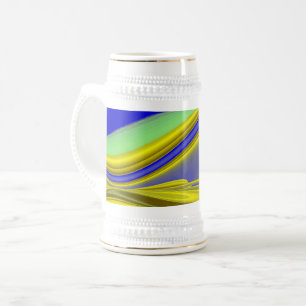 Chope À Bière Art Abstrait 3D Arc-en-ciel en Or Jaune Bleu