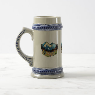 Chope À Bière Art des pixels du paysage de montagne