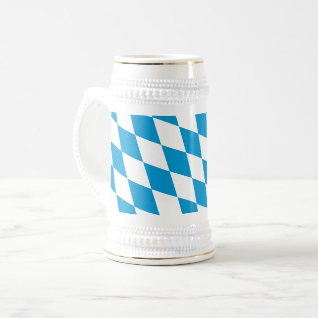 Chope À Bière Bavière diamant bleu et blanc motif de drapeau (Devant gauche)