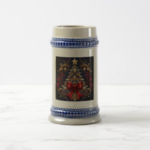 Chope À Bière Beau Noël Arbre Rouge Ruban Design