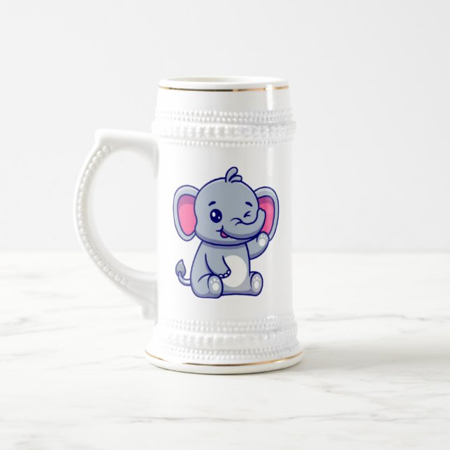 Chope À Bière Bébé éléphant mignon assis dessin animé-23800 (Gauche)