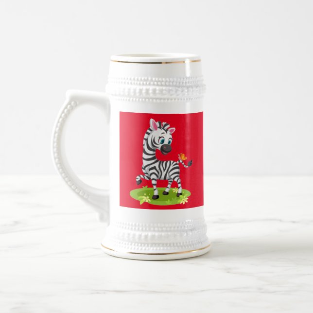 Chope À Bière Bébé Zèbre Dessin Jouer avec Papillon-23960 (Gauche)