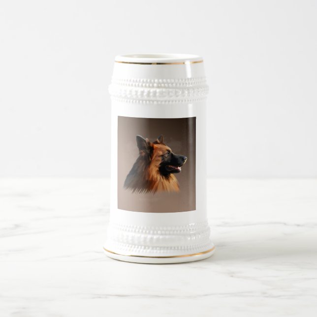 Chope À Bière Berger allemand Aquarelle de chien Portrait d'art (Centre)