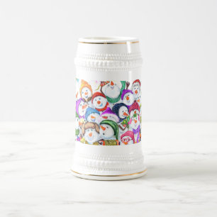 Chope À Bière Bière de Noël Stein avec Happy Snowmans Party