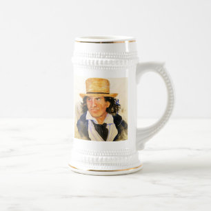 Chope À Bière Bière Stein avec l'homme dans le chapeau de paill