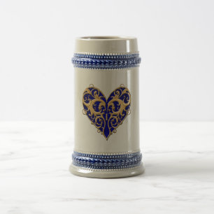 Chope À Bière Bleu Filigree Coeur Stein