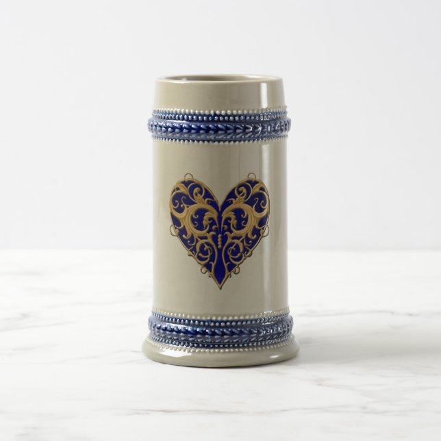 Chope À Bière Bleu Filigree Coeur Stein (Centre)
