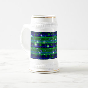 Chope À Bière Bleu vert rayures avec étoiles et Raindrops