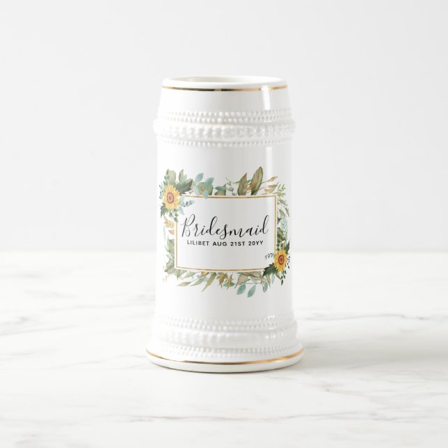 Chope À Bière Boho Sunflower Sage Mariage de verdure (Centre)