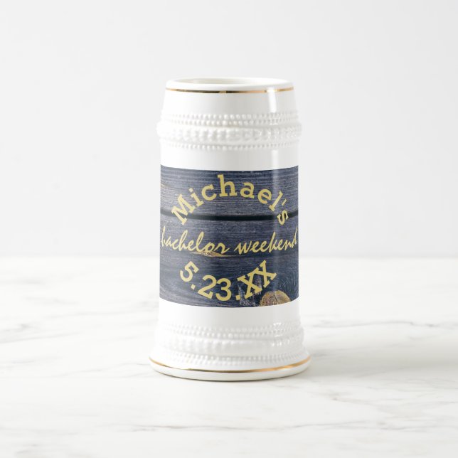 Chope À Bière Bois Bleu Rustique | Monogramme Week-end Célibatai (Centre)