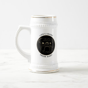 Chope À Bière Bouledogue Anglais Noir et Or