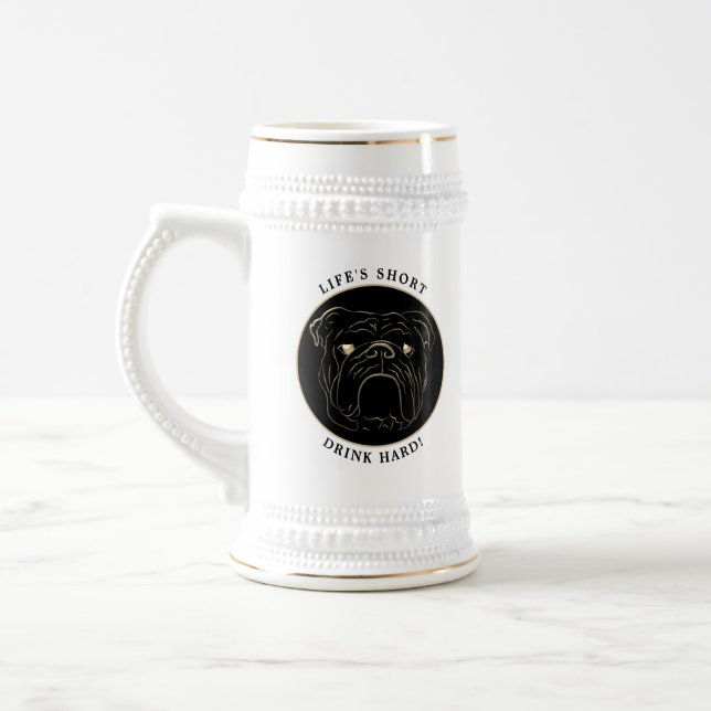 Chope À Bière Bouledogue Anglais Noir et Or (Gauche)