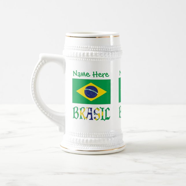 Chope À Bière Brésil Drapeau Brésil Nom Personnalisé (Gauche)
