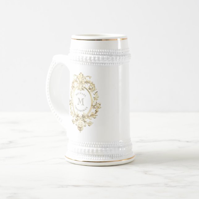 Chope À Bière Cadeau Baroque Doré pour Garçons d'Honneur (Devant gauche)