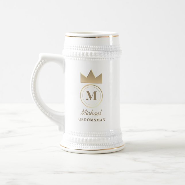 Chope À Bière Cadeau de Garçon d'Honneur à Monogramme Classique (Gauche)