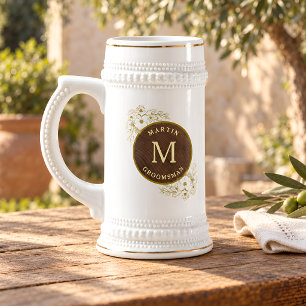 Chope À Bière Cadeau de garçon d'honneur avec monogramme floral