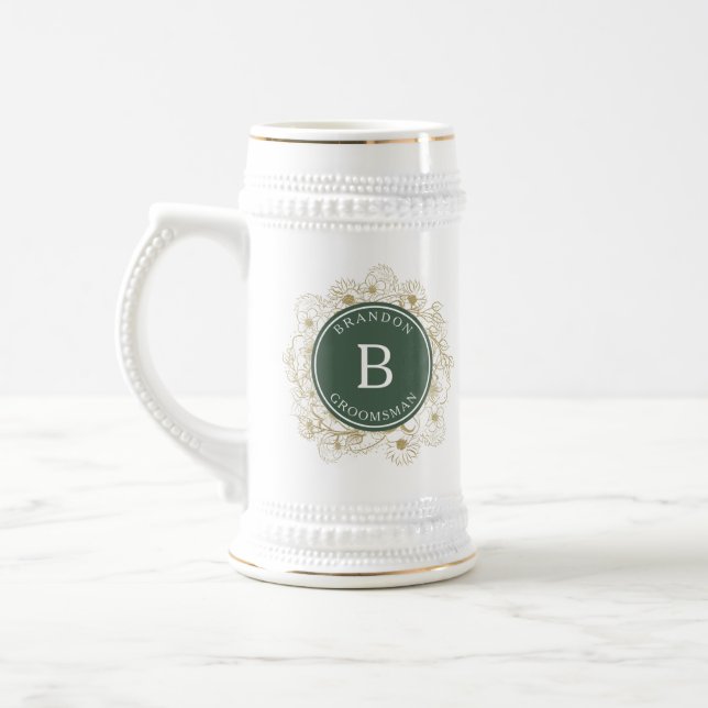 Chope À Bière Cadeau Élégant Vert Olive pour Garçons d'Honneur (Gauche)