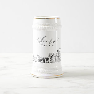 Chope À Bière Cadeau personnalisé Fort Worth Skyline Sketch