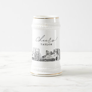Chope À Bière Cadeau personnalisé Myrtle Beach Skyline Sketch