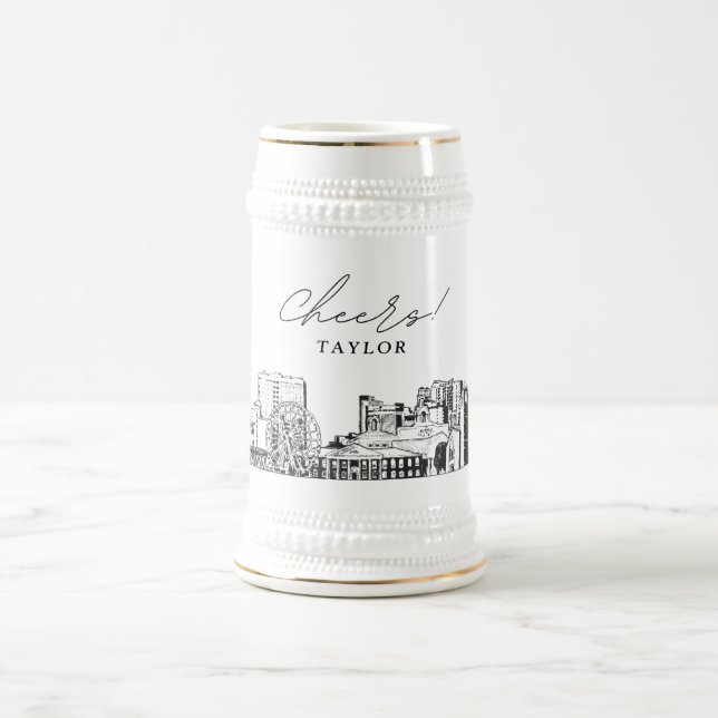 Chope À Bière Cadeau personnalisé Myrtle Beach Skyline Sketch (Centre)