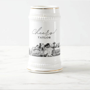 Chope À Bière Cadeau personnalisé Seattle Skyline Bière Stein